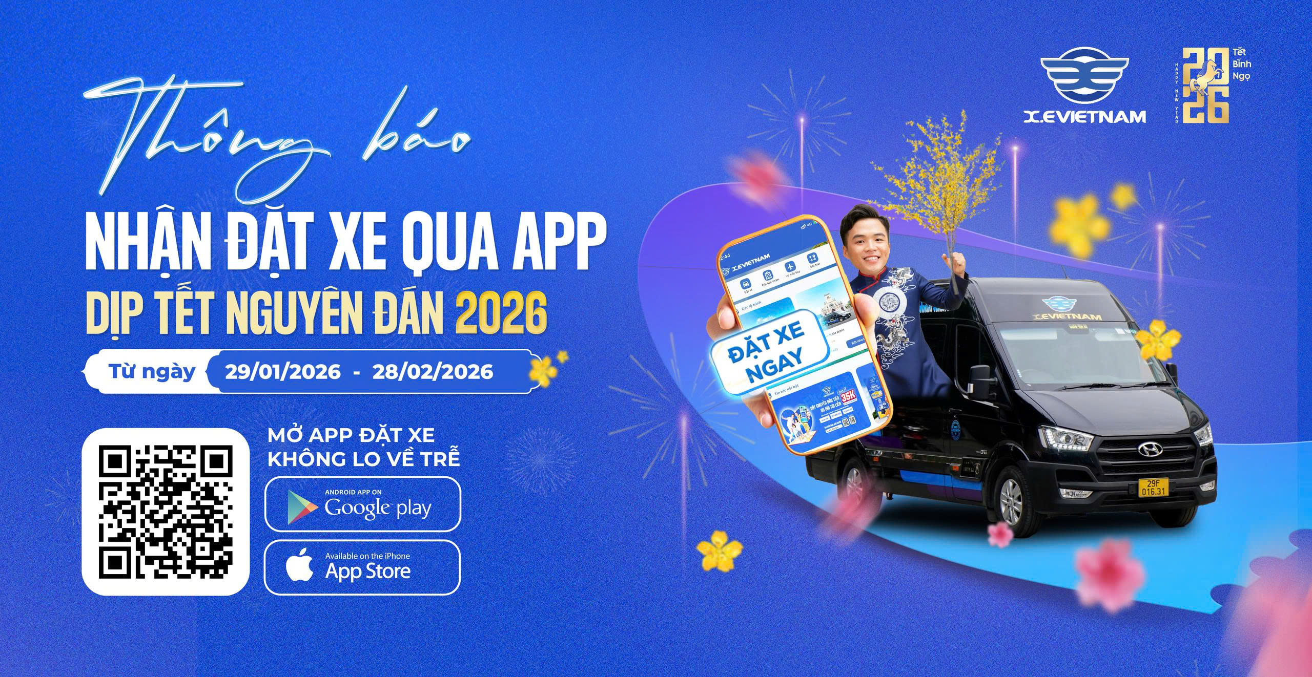 THÔNG BÁO: NHẬN ĐẶT XE DỊP TẾT NGUYÊN ĐÁN 2026 QUA APP X.E VIỆT NAM