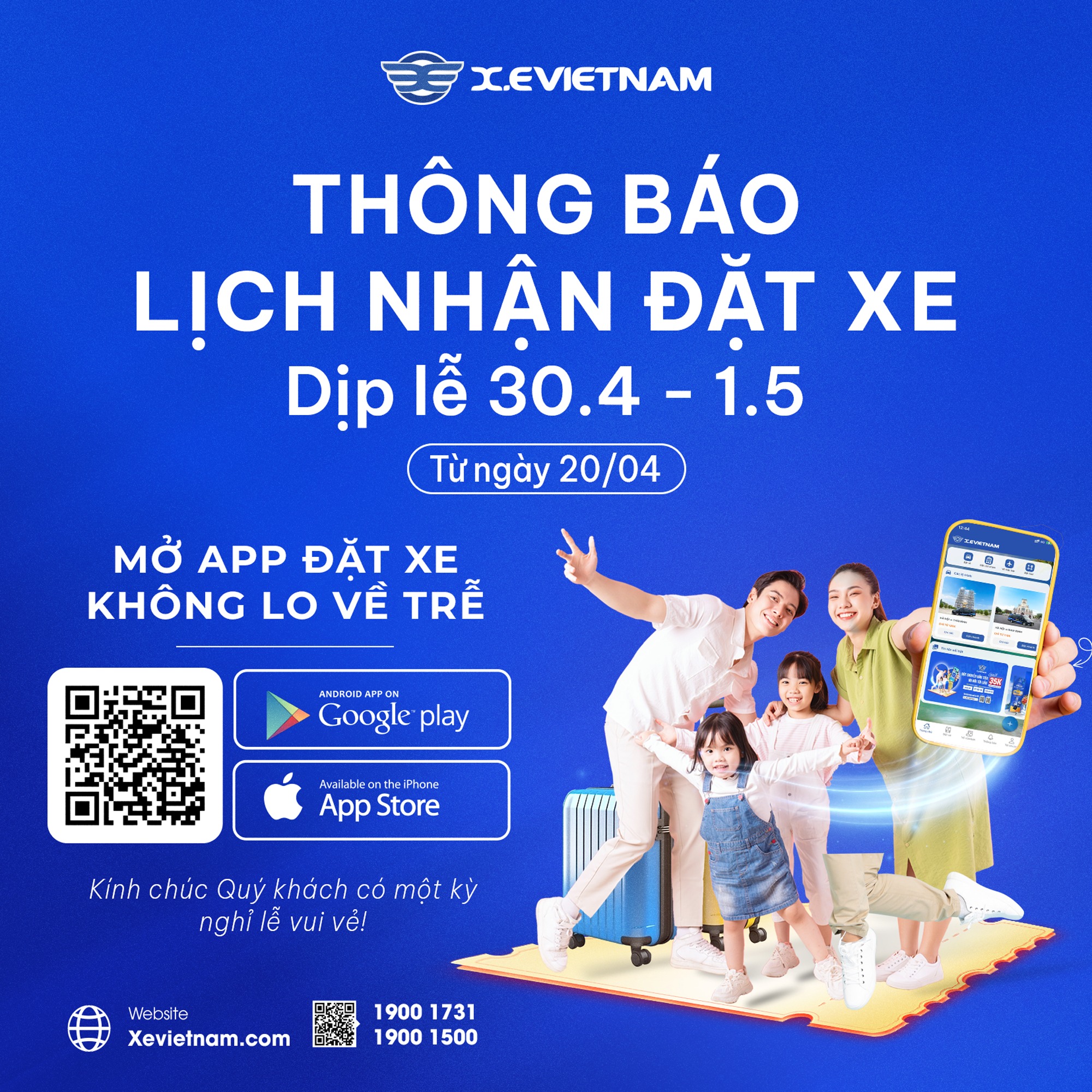 THÔNG BÁO NHẬN LỊCH ĐẶT XE DỊP NGHỈ LỄ  GIỖ TỔ HÙNG VƯƠNG VÀ 30/4 – 1/5