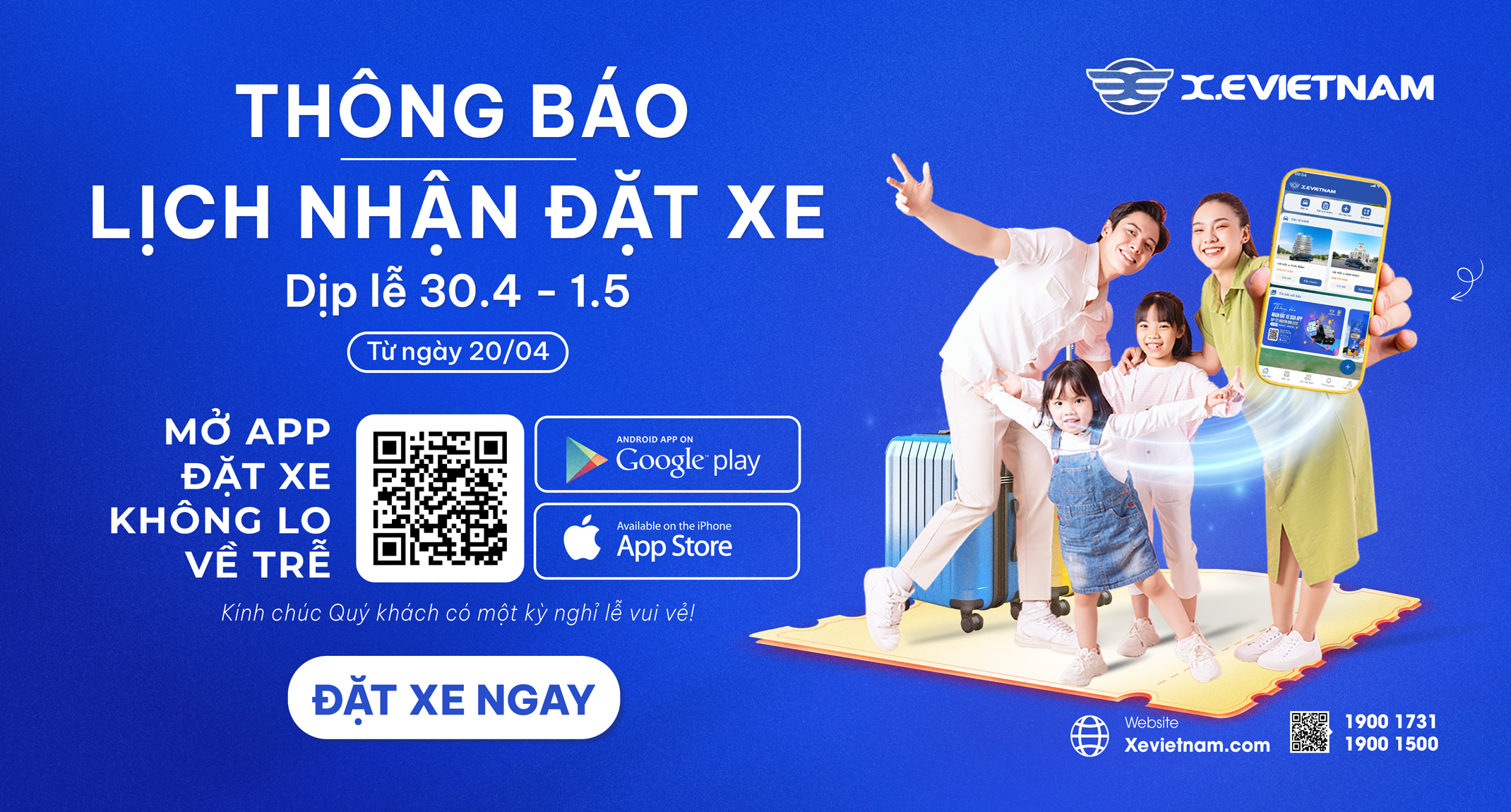 THÔNG BÁO NHẬN LỊCH ĐẶT XE DỊP NGHỈ LỄ  GIỖ TỔ HÙNG VƯƠNG VÀ 30/4 – 1/5